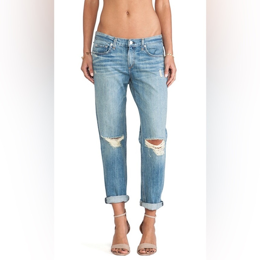 Rag & Bone Boyfriend Jean in Moss with Holes size 27